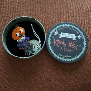 Erstwilder Kitschy Witch Pumpkin Brooch - Orange and Purple